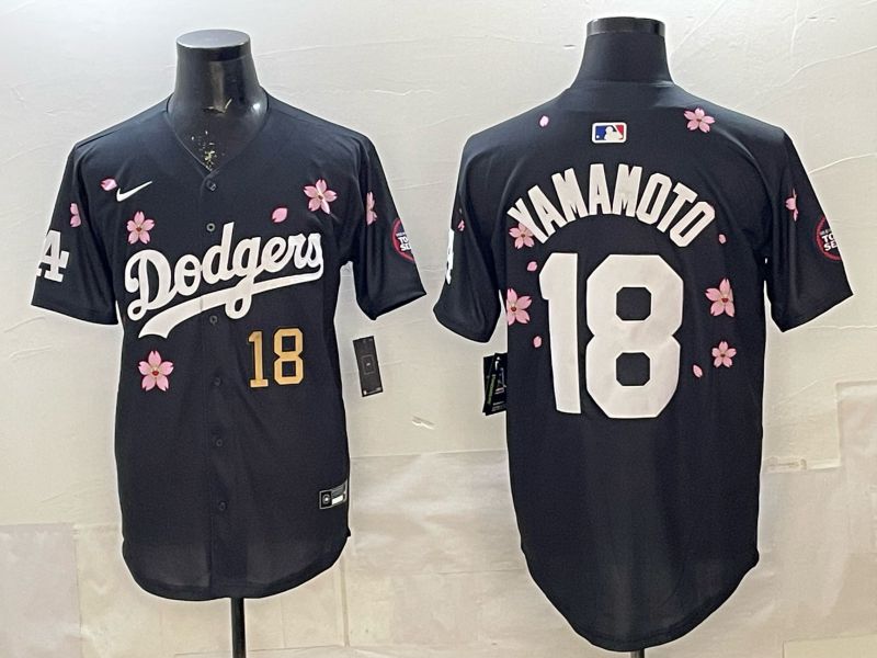 Men 2025 Los Angeles Dodgers #18 Yamamoto Black Sakura Edition Nike MLB Jersey 011->los angeles dodgers->MLB Jersey